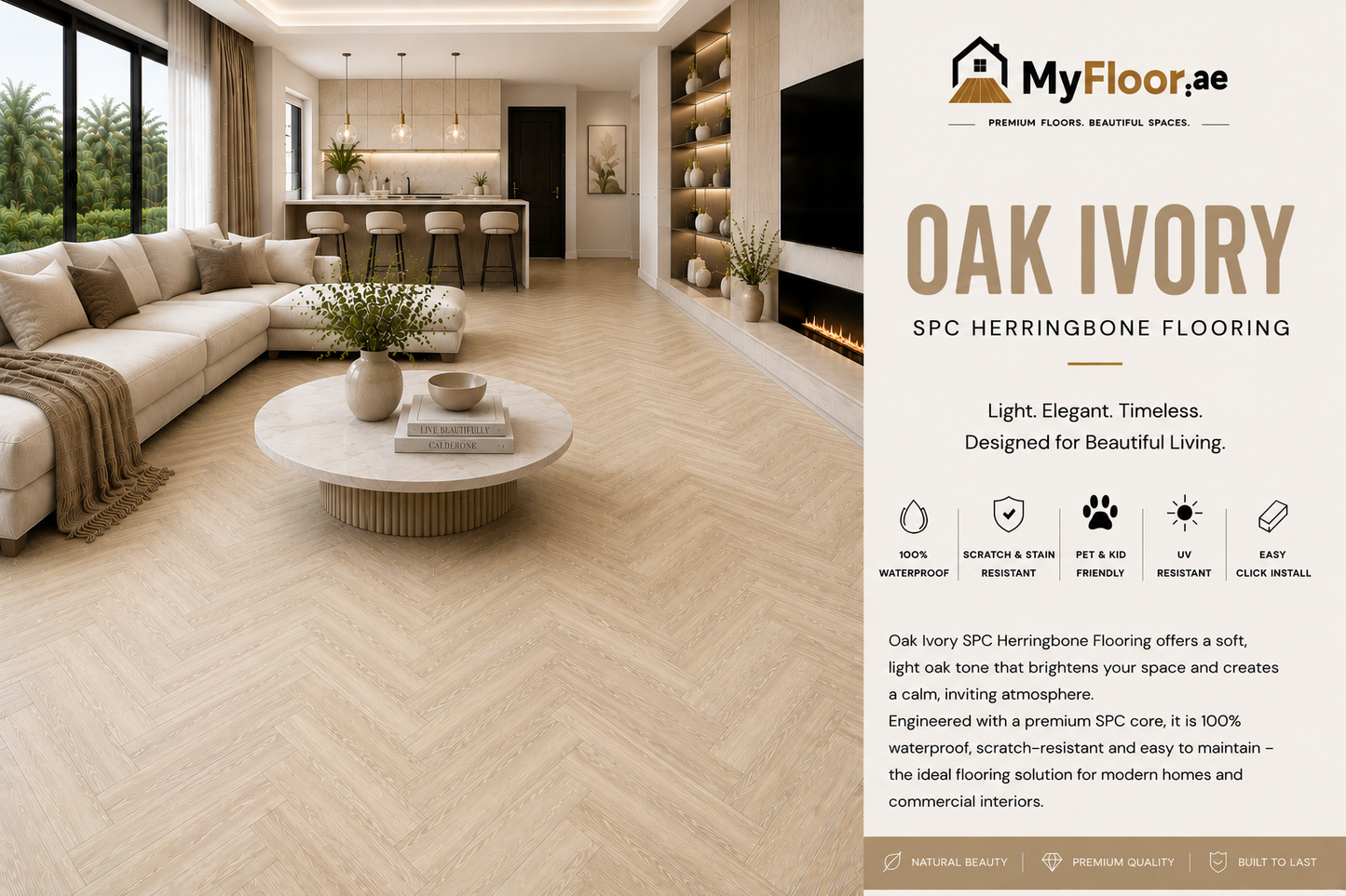 Oak Ivory SPC Herringbone Flooring